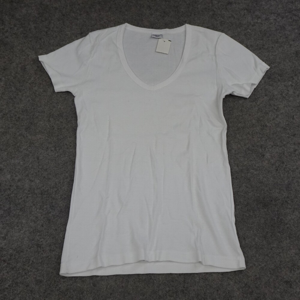 Christina Lehr Top Womens 1 Regular Small White Basic V Neck Shirt Short Sleeve